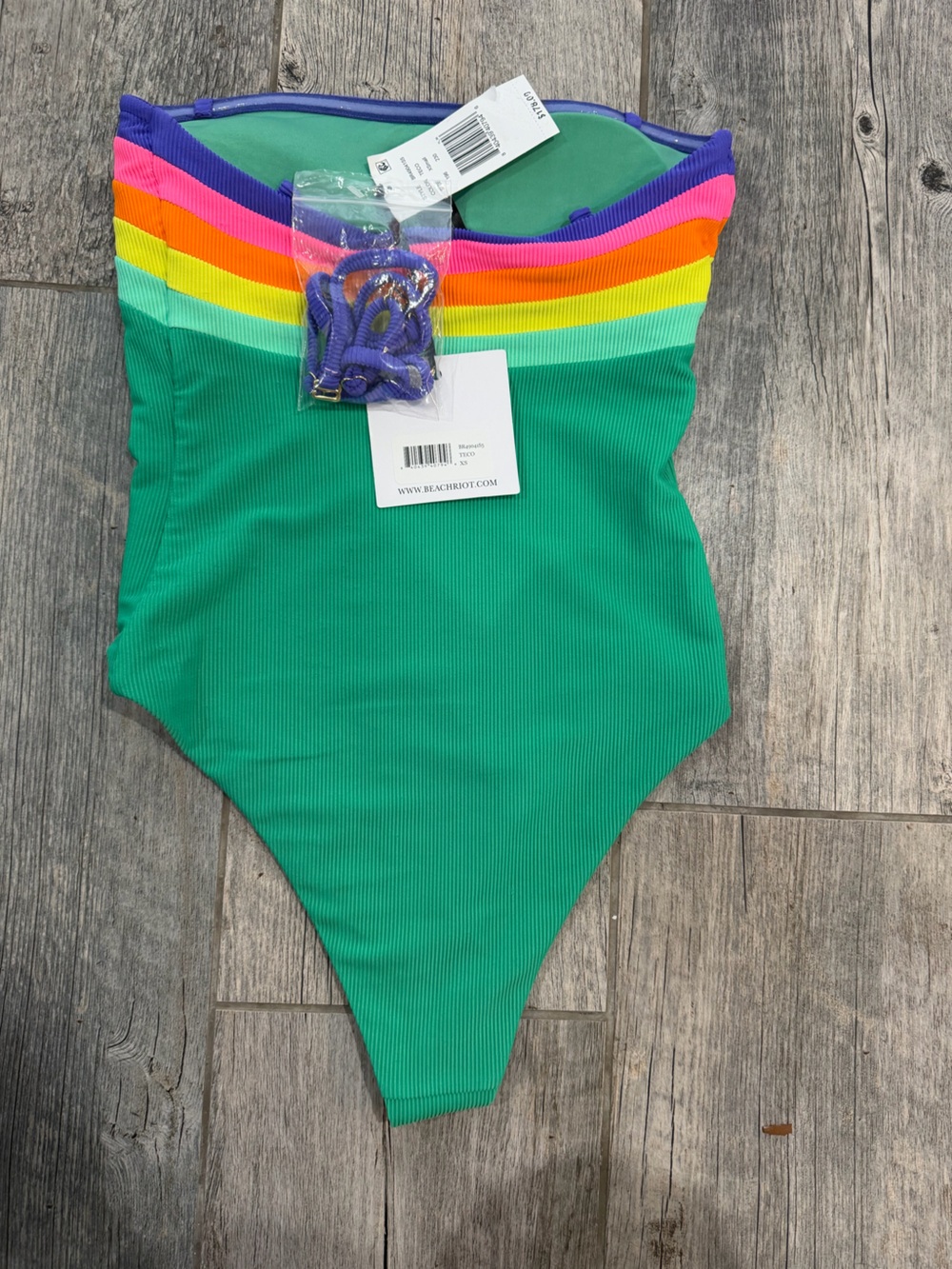 NWT Beach Riot Rainbow Ribbed Strapless One Piece Swimsuit XS - Picture 2 of 5